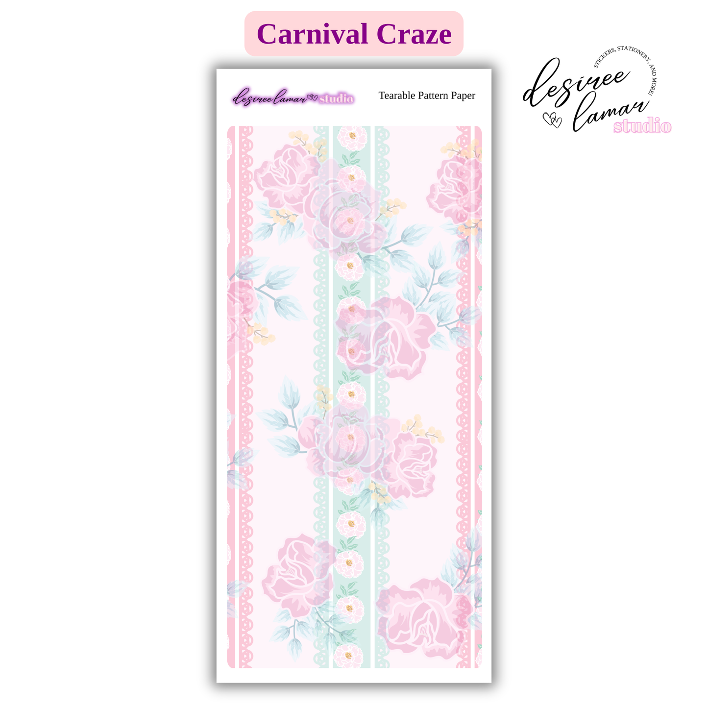 Carnival Craze Floral Stripe Tearable Pattern Sticker Paper