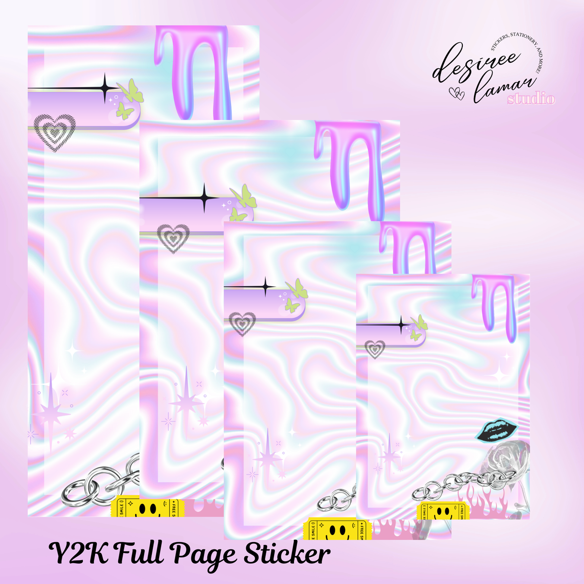Y2K Full Page Sticker - Chrome Shimmer