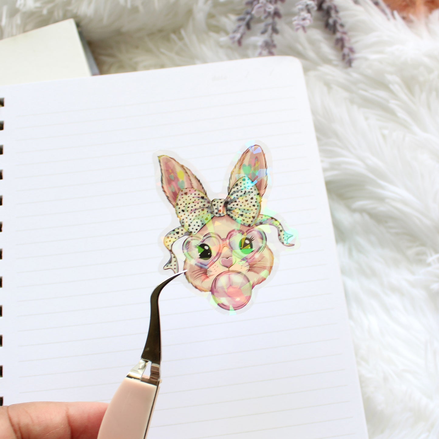 Clear Holographic Coquette Bunny Sticker