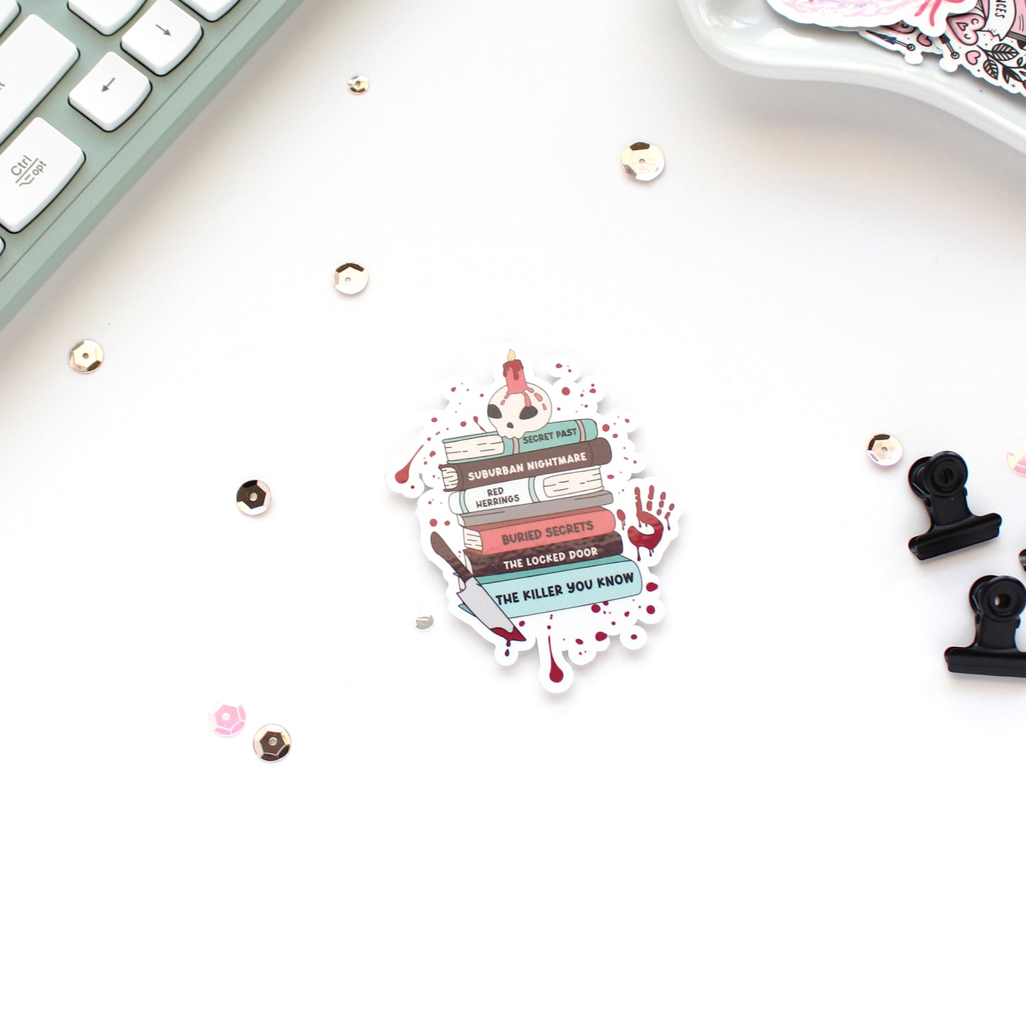 True Crime / Horror Book Stack Die-Cut Sticker