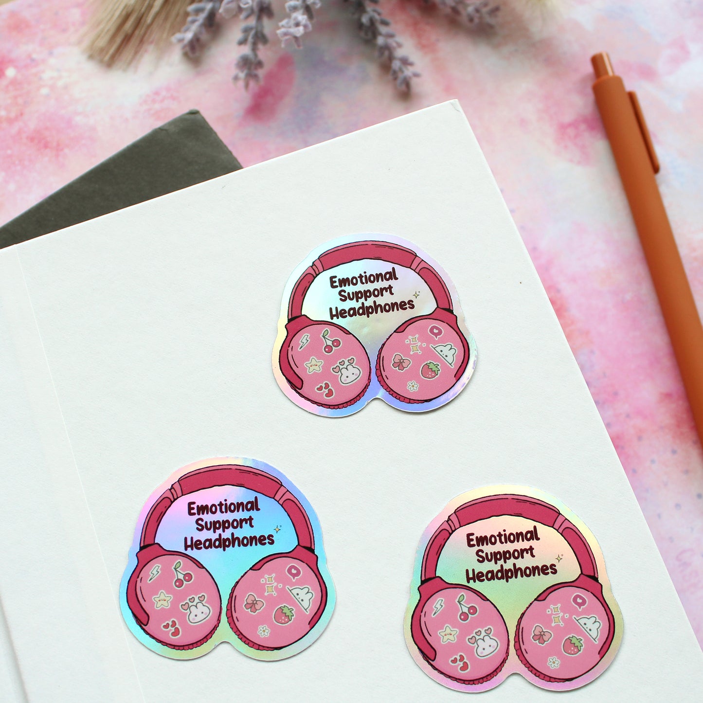 Holographic Emotional Support Headphones Sticker