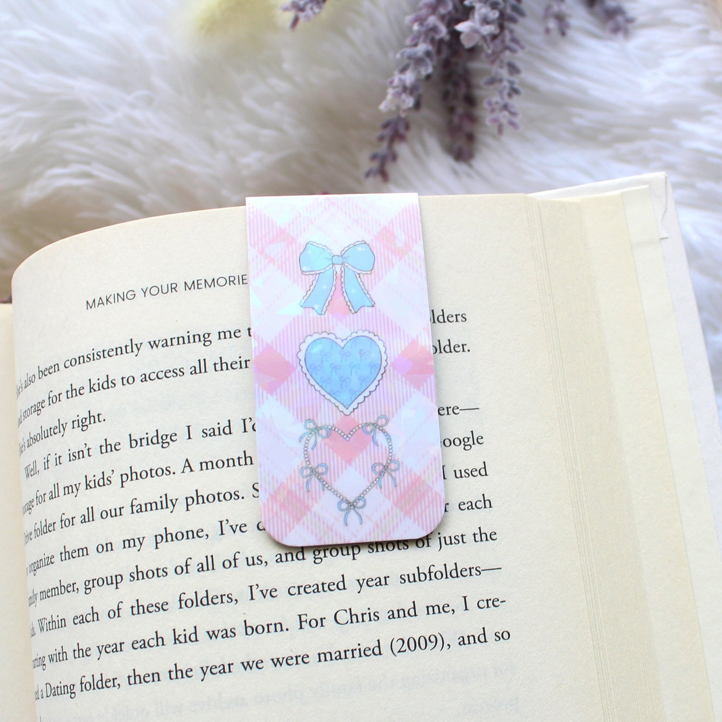 Blue Bow Trio Magnetic Bookmark, Tab Bookmark