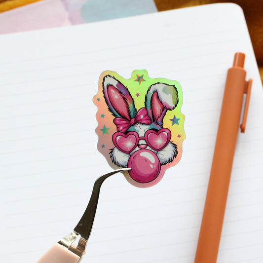 Holographic Bubble Gum Bunny Sticker