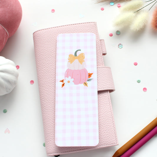 Gingham Pumpkin Stack Laminated Bookmark