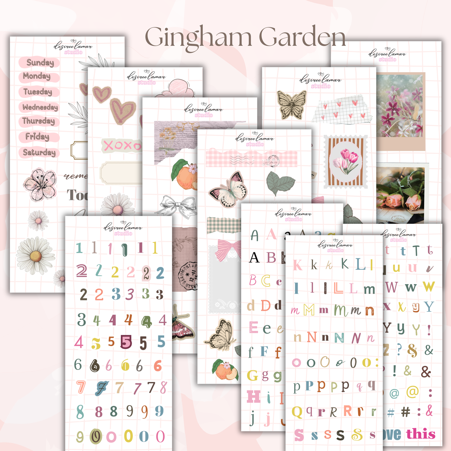 Gingham Garden Collection Bundle Including Alpha and Number  |10 Sticker Sheets