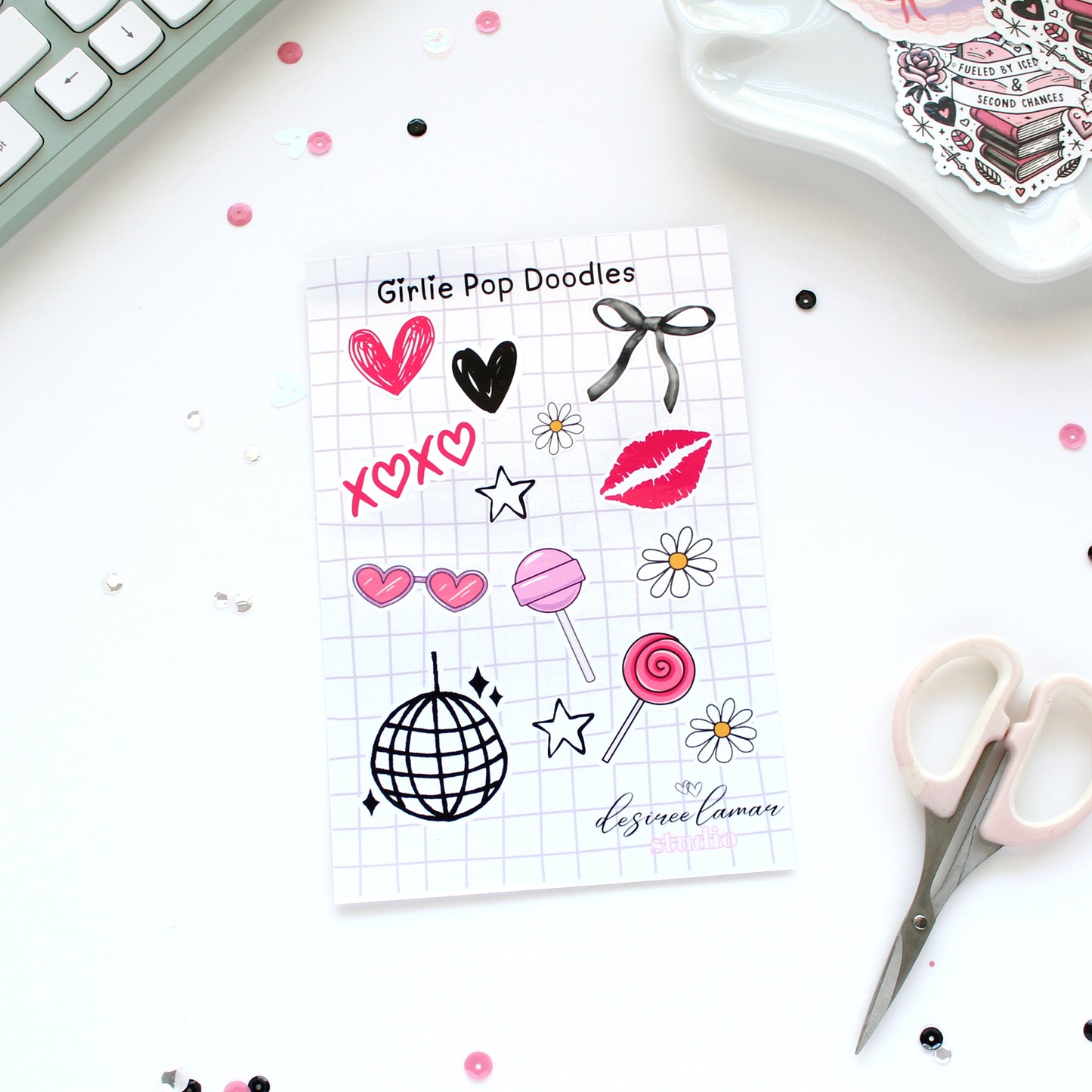 Girlie Pop Doodles Glossy Sticker Sheet