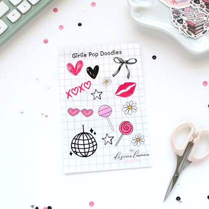 Girlie Pop Doodles Glossy Sticker Sheet
