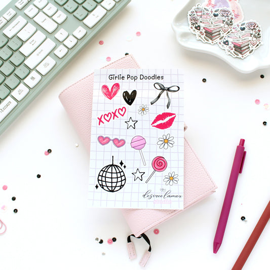 Girlie Pop Doodles Glossy Sticker Sheet