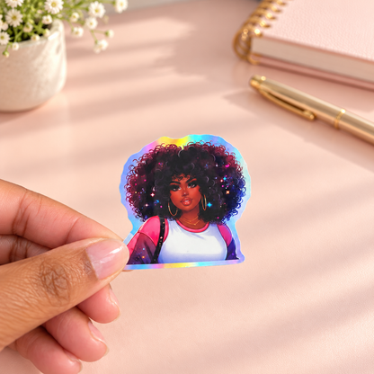 Y2K Curly Fro Holographic Vinyl Sticker