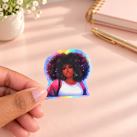 Y2K Curly Fro Holographic Vinyl Sticker