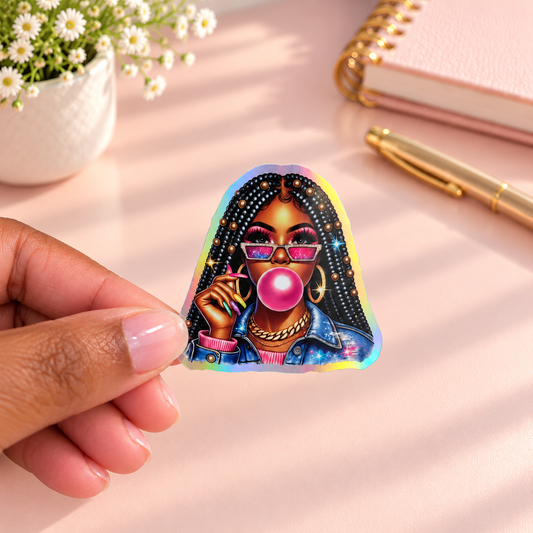 Y2K Bubble Gum Girl Holographic Vinyl Sticker