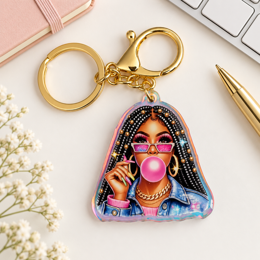Y2K Holographic Bubble Gum Girl Keychain