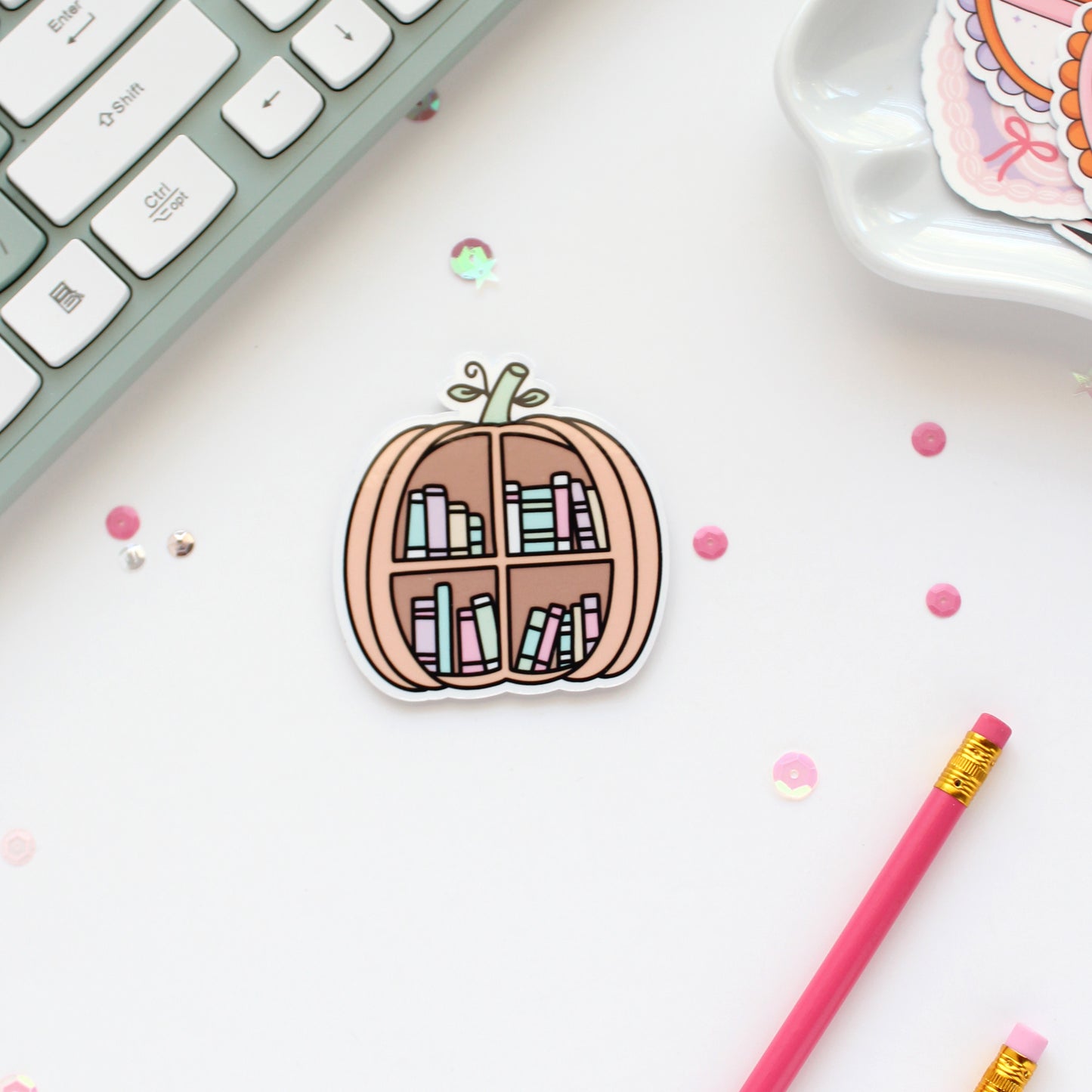 Pumpkin Bookshelf Die-Cut Sticker