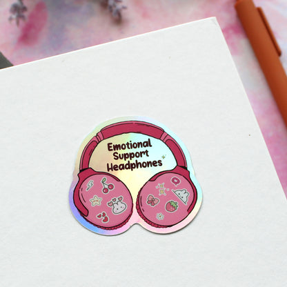 Holographic Emotional Support Headphones Sticker