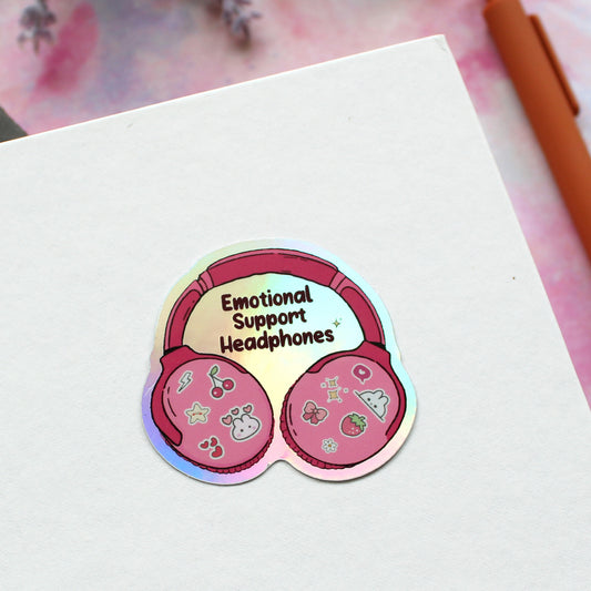 Holographic Emotional Support Headphones Sticker