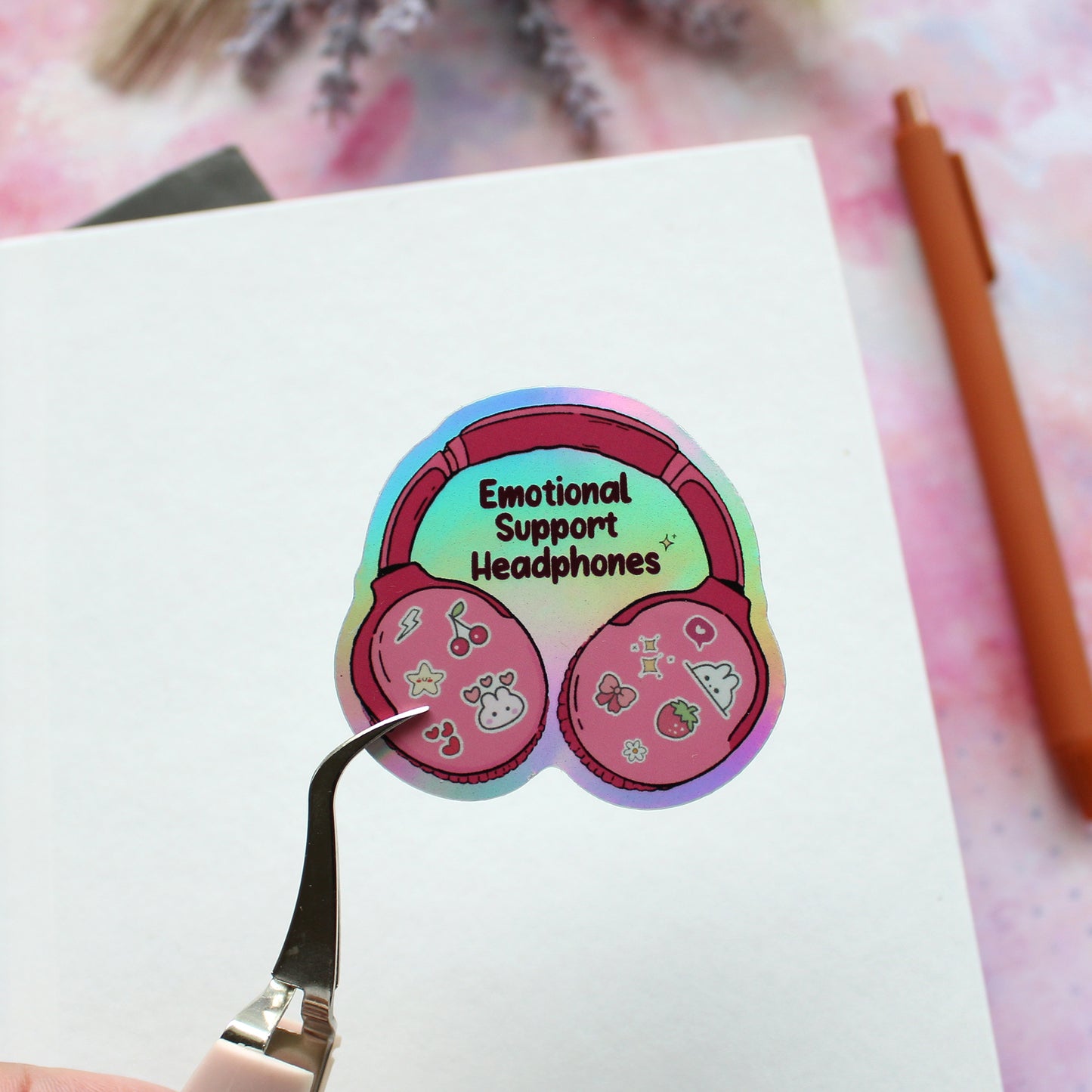 Holographic Emotional Support Headphones Sticker